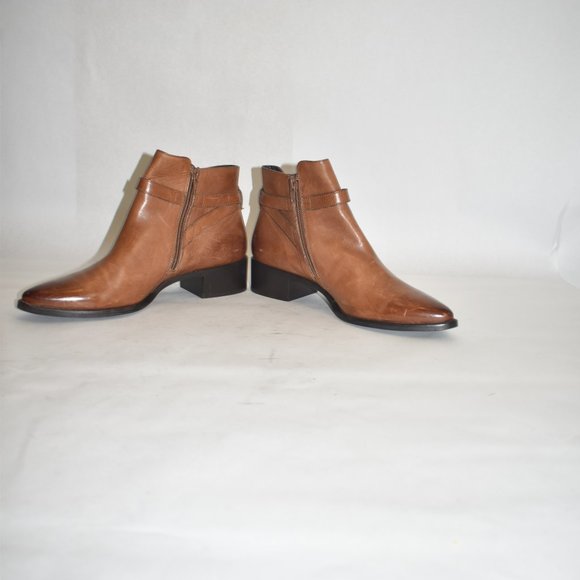 $500 PAUL GREEN JELINDA BOOTIE BUCKLE STRAP POINTY TOE  PAUL GREEN JELINDA BOOTIE BUCKLE STRAP POINTY TOE LEATHER  COGNAC 7.5 (TB6)